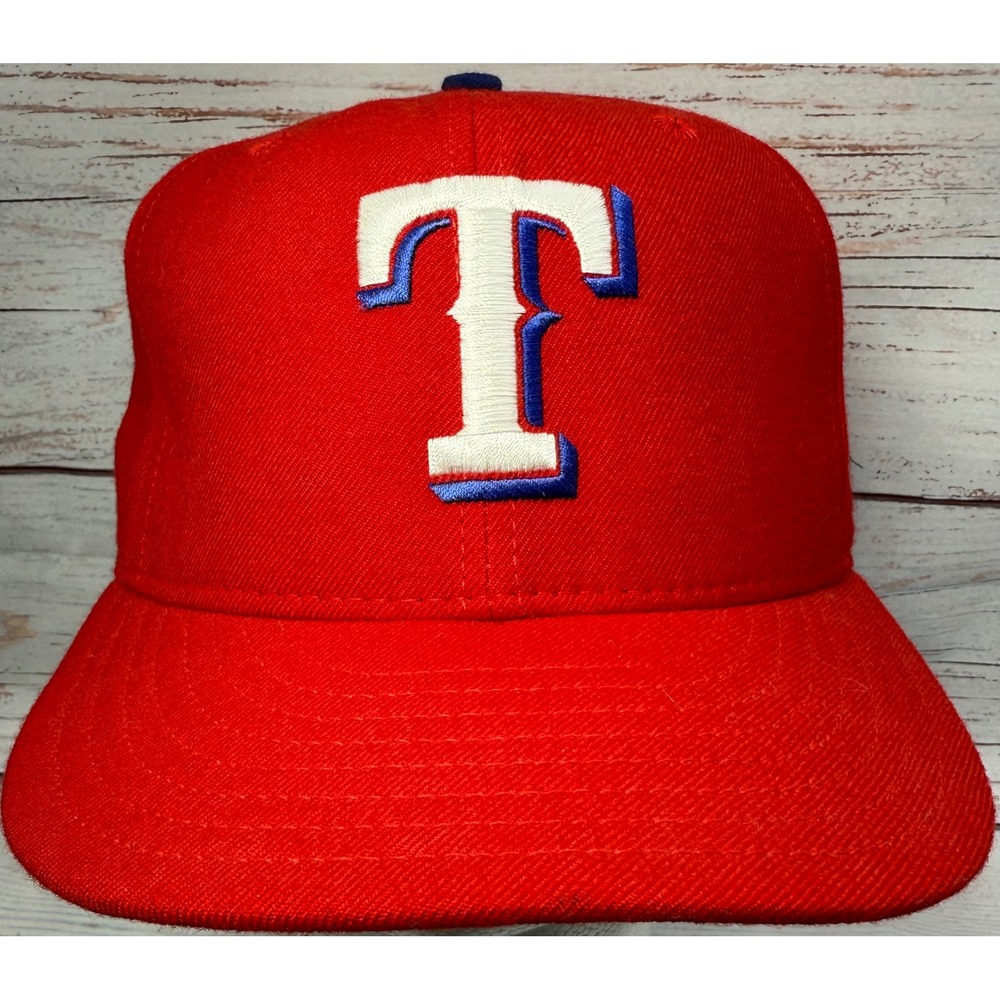 Vintage Texas Rangers Hat Red 100% Wool Fitted Baseball Cap Size 7 1/2 USA Made